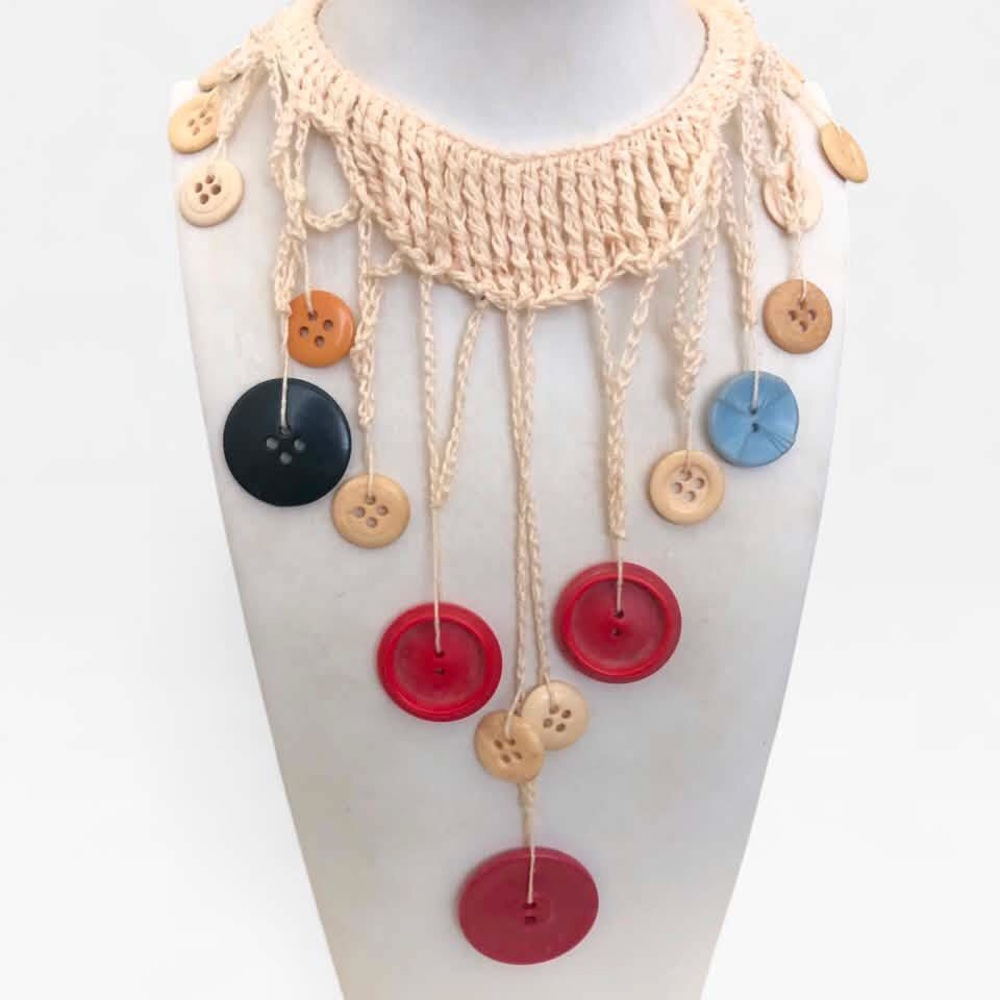 Crocheted Button Statement Necklace